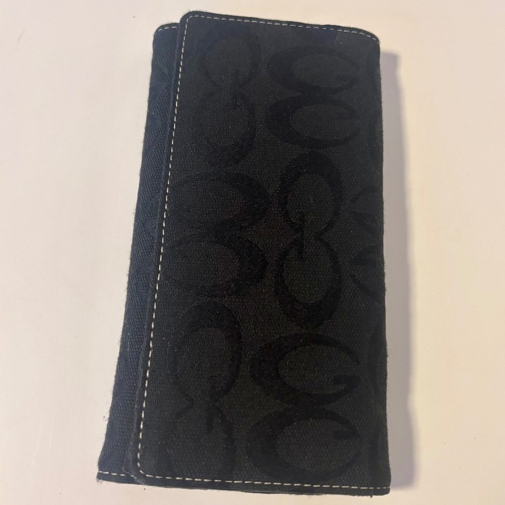 Y2K Vintage Guess Trifold G Logo Canvas Pocketbook Wallet Card Slots Black